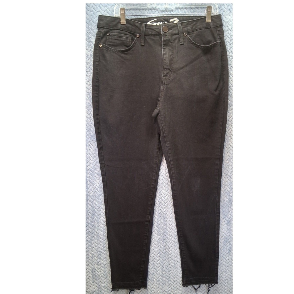 Seven7 Womens High Rise Skinny Jeans Black Frayed Hem Denim Pants Size 33x27